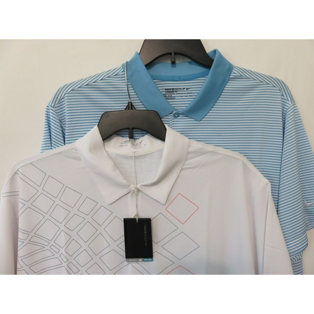 Lot Of 2 Nike Golf Polo Shirt Dri Fit Golf Geometric White/Blue Striped  XXL NEW